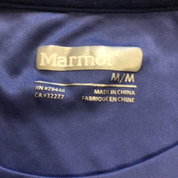 Marmot M Top Blue Grey Design Exercise structure short sleeve crew Excellent - Picture 4 of 11